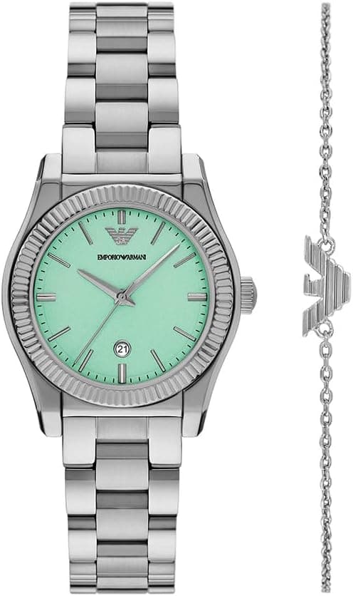 Emporio Armani Relógio para mulher, movimento de quartzo trifuncional e caixa de 32 mm com correia de aço, pele ou silicone