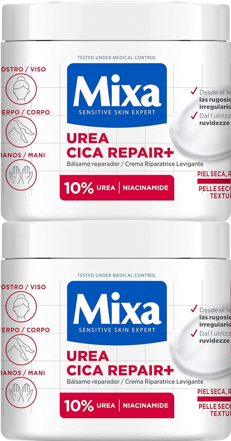 Mixa Urea Cica Repair | Pack de 2 cremes corporais com 10% ureia e pantenol para peles muito secas e sensíveis, 400 ml cada