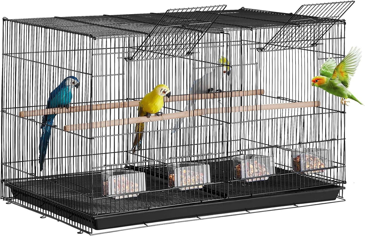 VEVOR Gaiola para pássaros de 760 x 465 x 465 mm, gaiola para periquitos pequenos com divisor, 5 cabides e 4 salas de jantar, gaiola para pássaros de metal resistente para papagaios, canários