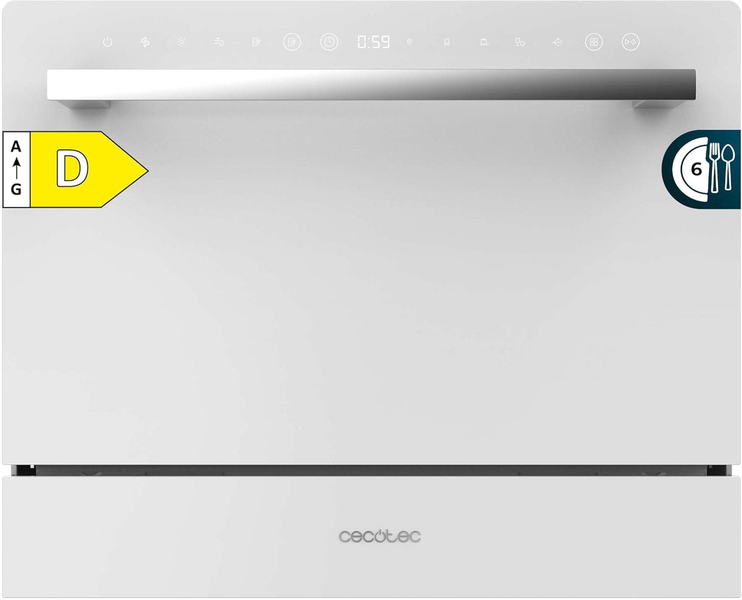 Cecotec Lava-louças compacto 6 talheres Bolero Aguazero 2400 White Glass. 1380 W, acabamento em cristal branco, 5 programas, controlo do painel tátil, programável até 24 h, Child Lock