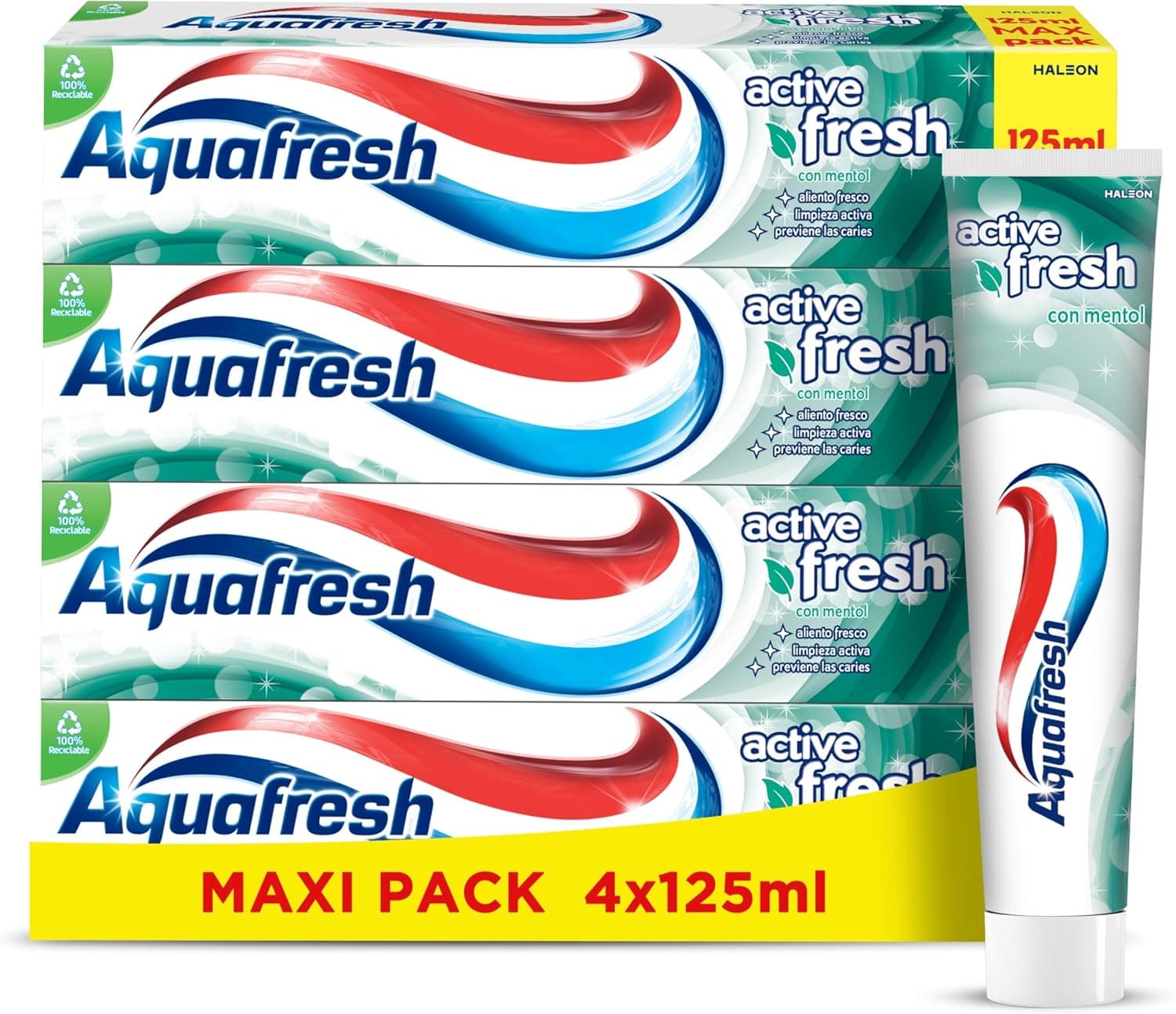 Aquafresh Active Fresh pasta de dentes com hortelã, hálito fresco, limpeza ativa, pack 4 x 125 ml