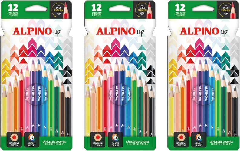 Alpino Extra Cubrientes | Conjunto de 12 lápis de cor com pigmentação intensa, fabricados com materiais reciclados, 3 packs