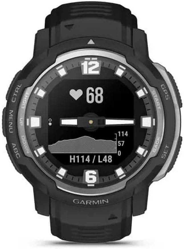 Garmin Instinct Crossover, relógio inteligente com ponteiros de relógio analógico luminescentes, ecrã monocromático, aplicações desportivas pré-instaladas e autonomia de até 28 dias, preto