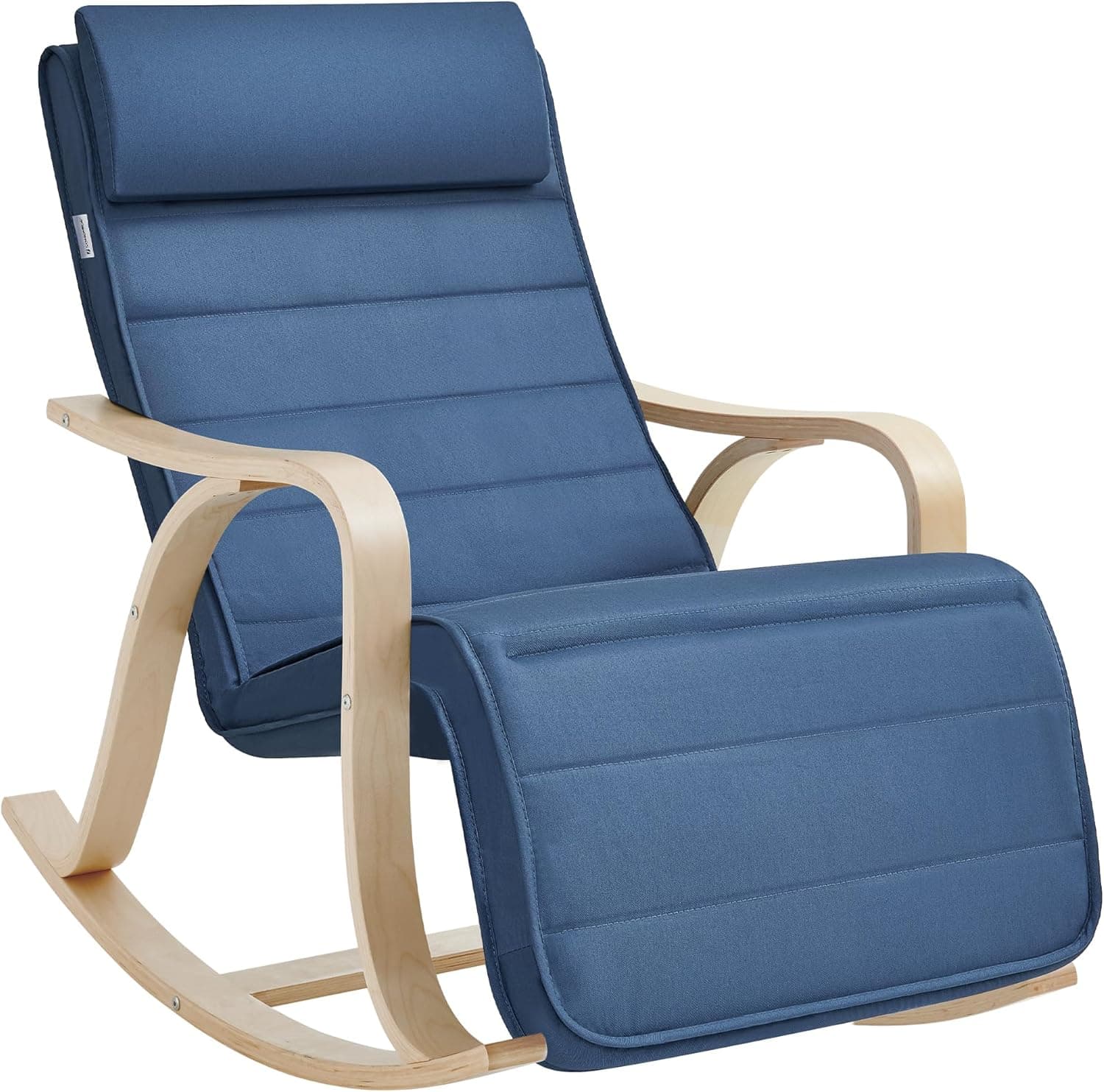 SONGMICS Medora, poltrona espreguiçadeira, madeira de bétula, apoio para as mãos, ajustável em 5 posições, capa lavável, capacidade de carga de 150 kg, azul meia-noite LYY041Q01