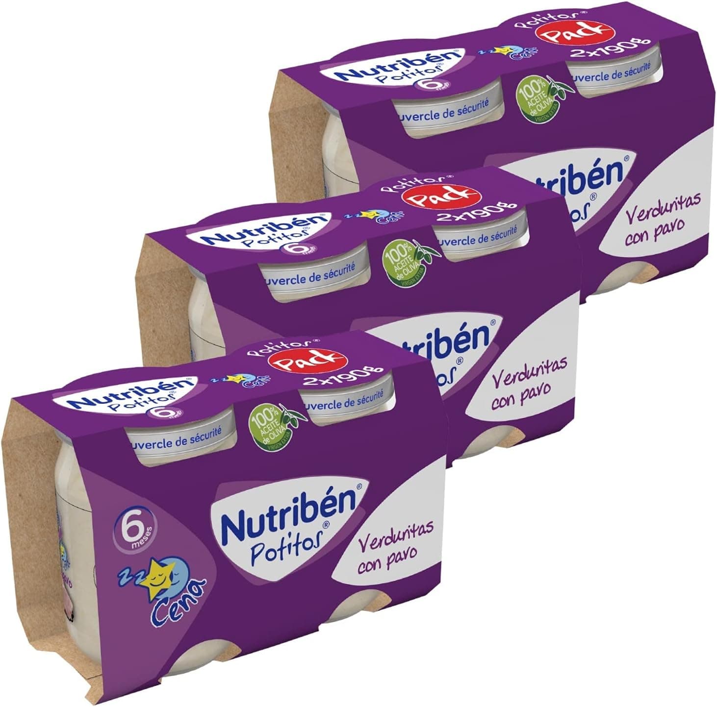 Nutribén Potinhos de legumes com peru para bebés a partir dos 6 meses, 190g x 6