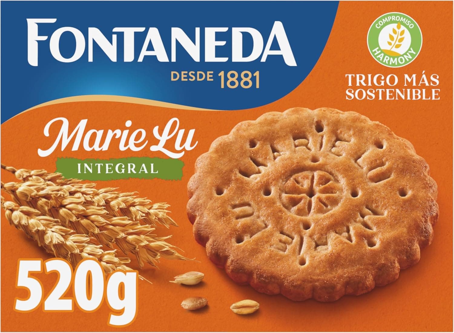 Fontaneda MarieLu Integral | Bolacha integral com 65% cereais e fonte de fibra, 520 g