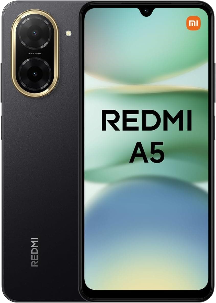 Xiaomi Redmi A5 Smartphone de 3+64 GB, ecrã imersivo de 120 Hz, potente processador Octa Core, câmara dupla AI de 32 MP, 5200 mAh, carregador não incluído, preto
