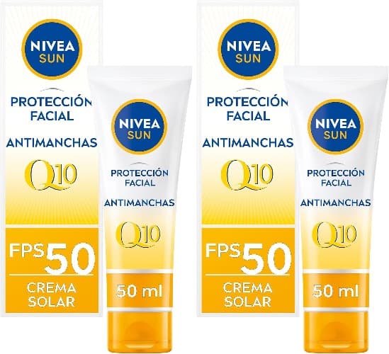 NIVEA SUN Proteção solar facial UV anti-envelhecimento e antimanchas, FP50 (50 ml), 0% resíduos, creme hidratante com Q10