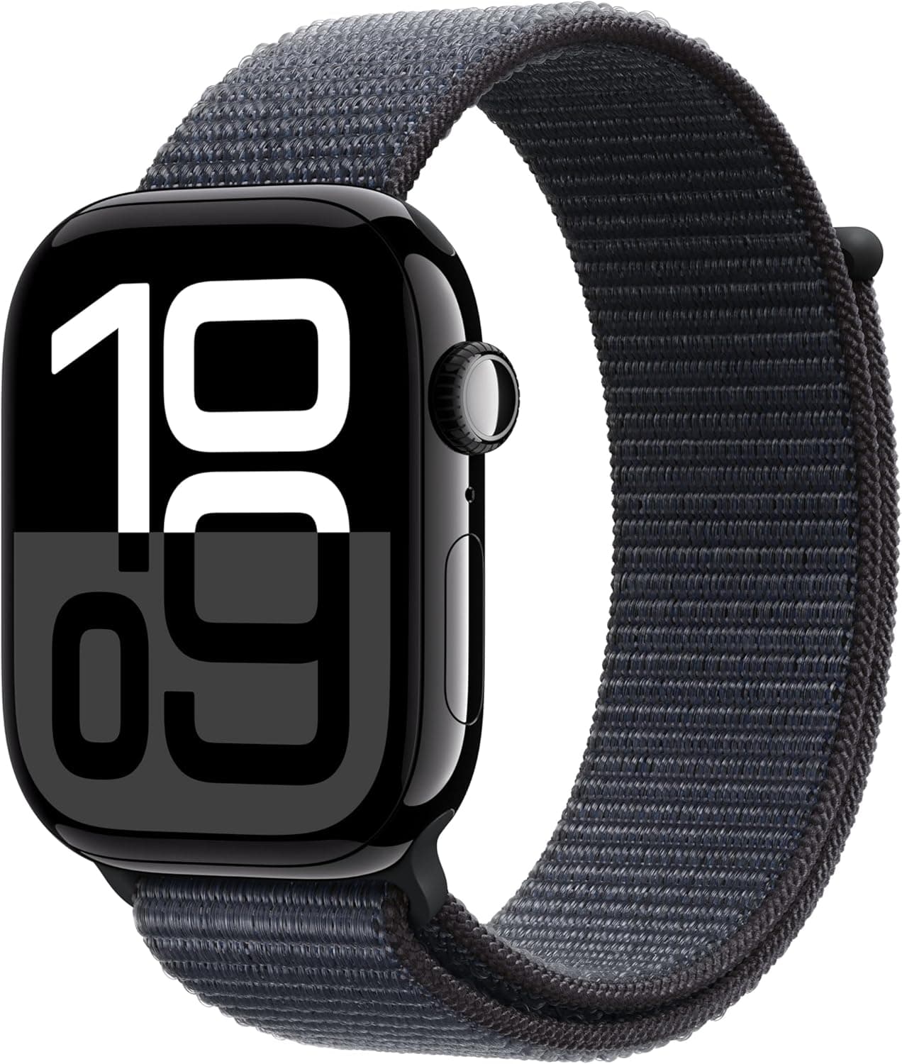 Apple Watch Series 10 GPS Smartwatch com caixa de alumínio preto brilhante de 46 mm e correia desportiva Loop tinta - tamanho único. Monitor de treino, ecrã Retina sempre ativo e neutro em carbono