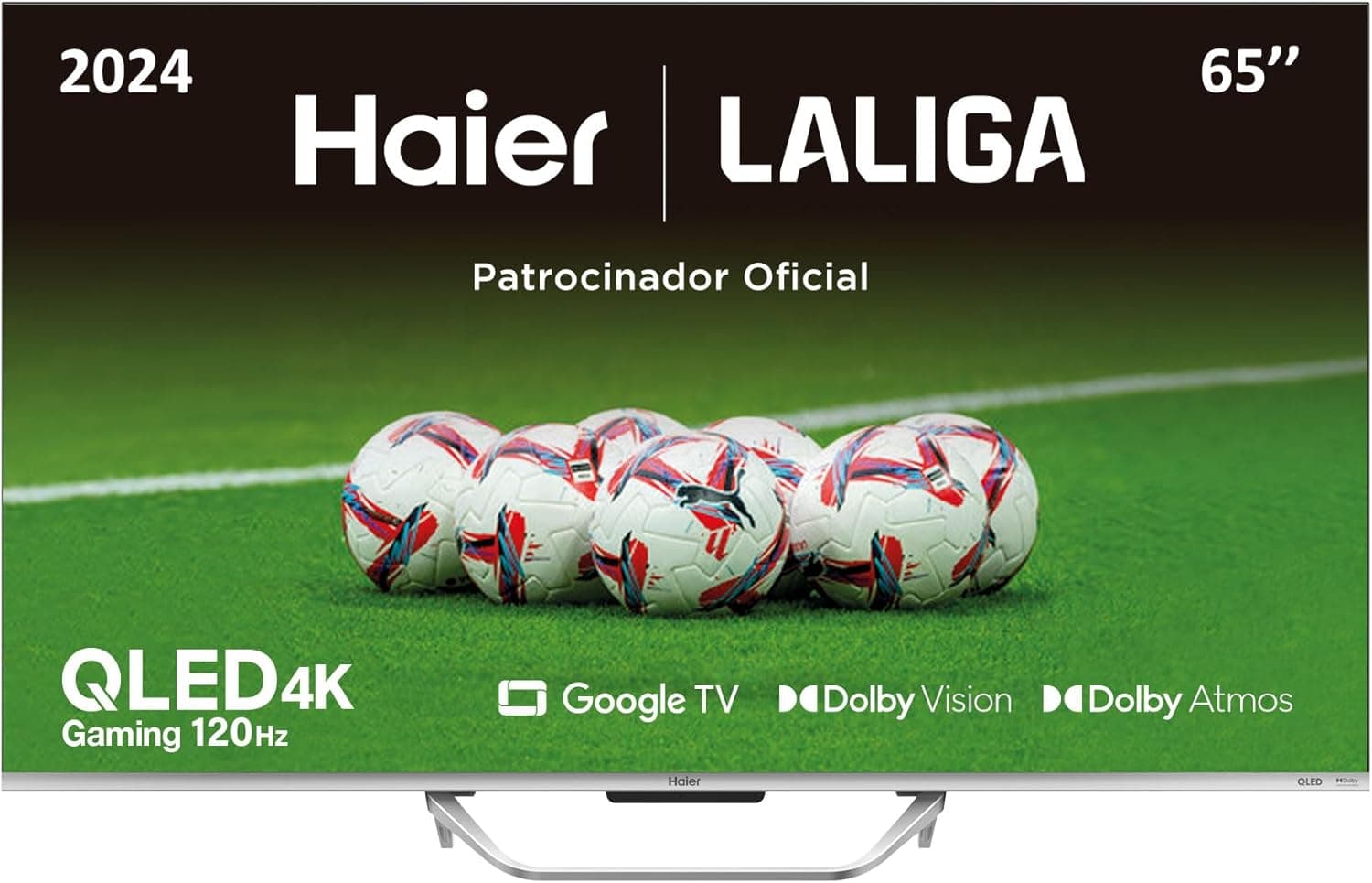 Haier QLED 4K UHD H65Q800UX 65", Smart TV, Google TV, Dolby Atmos e Dolby Vision, HDR 10, Controlo remoto inteligente, Google Assistant, Bluetooth 5.1, DBX TV, HDMI 2.1 x 4, sem molduras, 202. 3 Anos