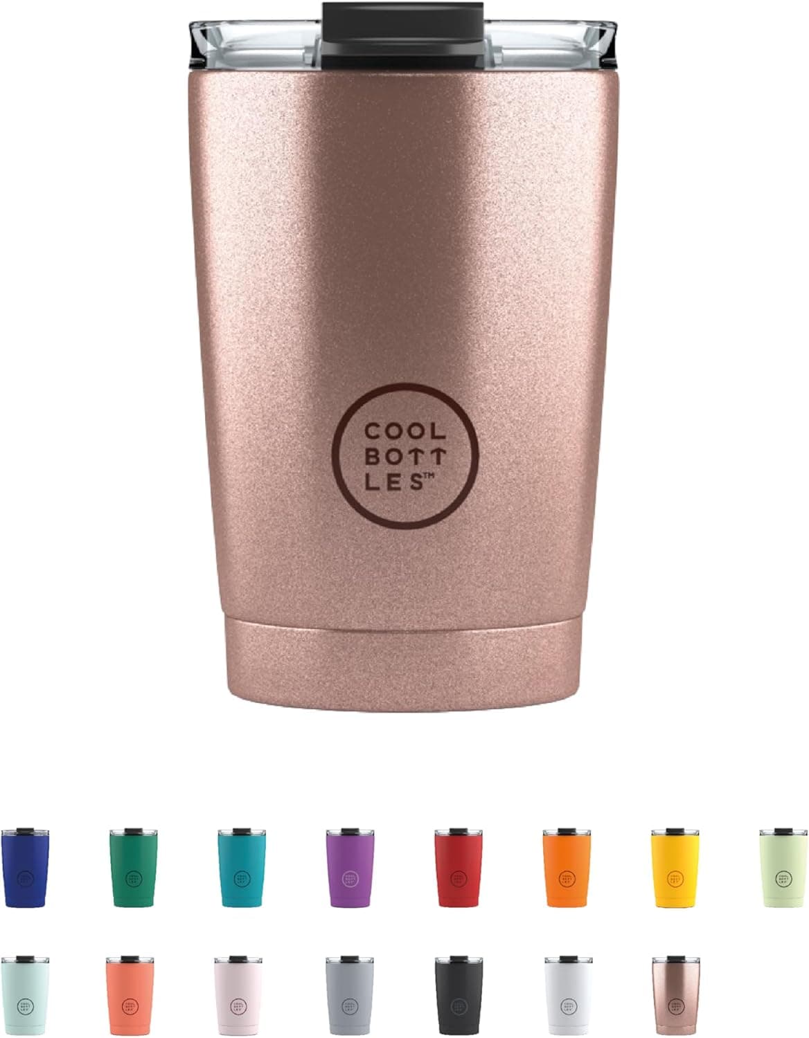 Cool Bottles - Tumbler - Copo térmico de aço inoxidável, 330 ml, Metallic Rose - Caneca de café - Altura de 14 cm, bebidas frias 10 horas e quentes 5 horas, tampa hermética, livre de BPA