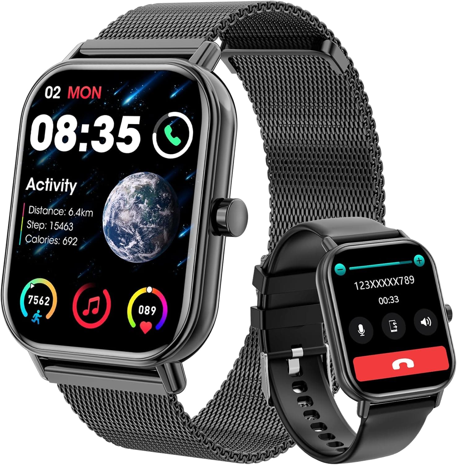 Relógio inteligente homem mulher, 1,85'' Smartwatch homem mulher com chamadas Bluetooth, 200 modos desportivos pulseira atividade com pulsómetro, sonho, impermeável IP68 Smart Watch para iOS Android