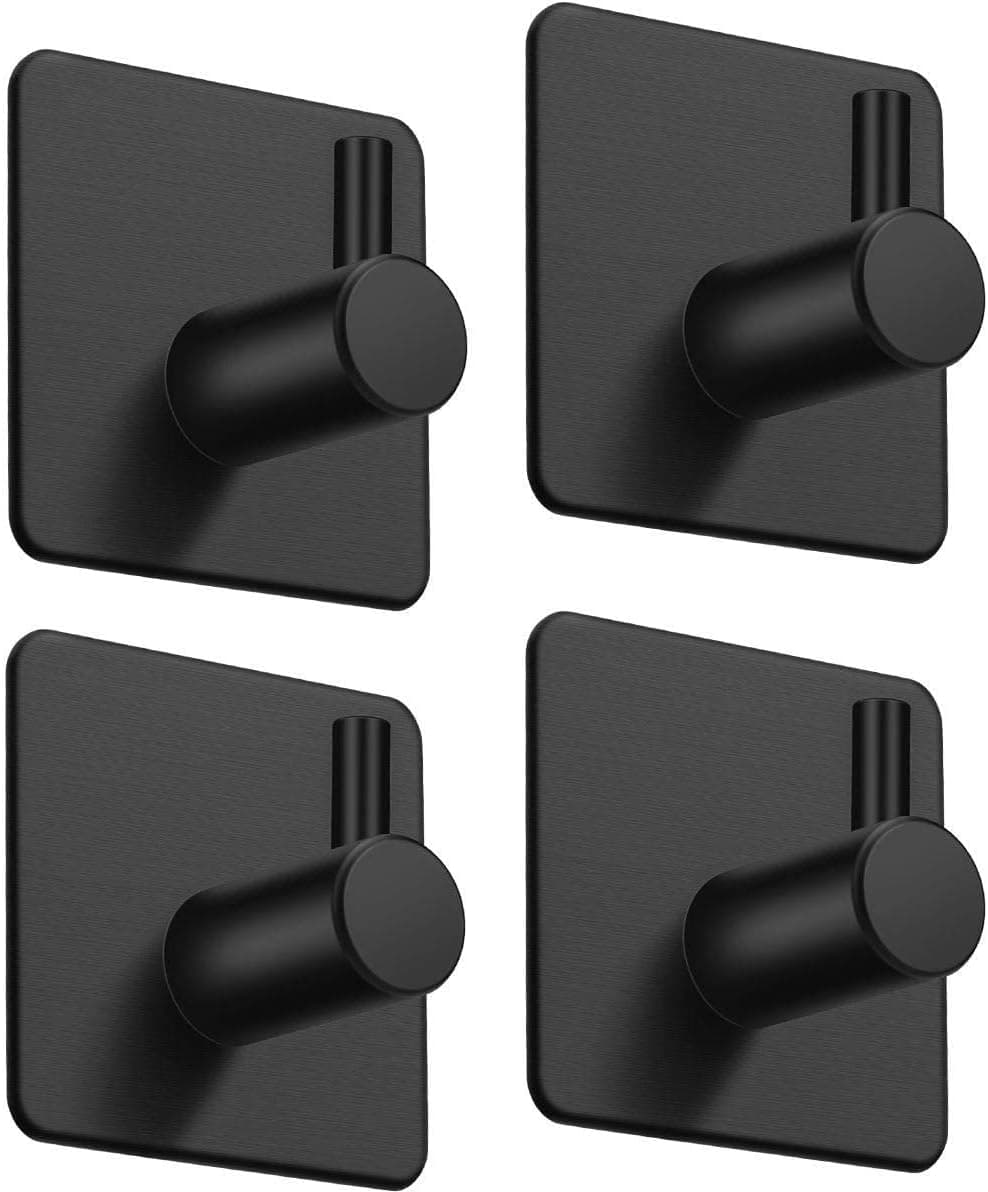 Aikzik Ganchos adesivos para parede, aço inoxidável cabide toalhas sem perfuração, ganchos adesivos extra forte para casa de banho cozinha roupão de banho, preto