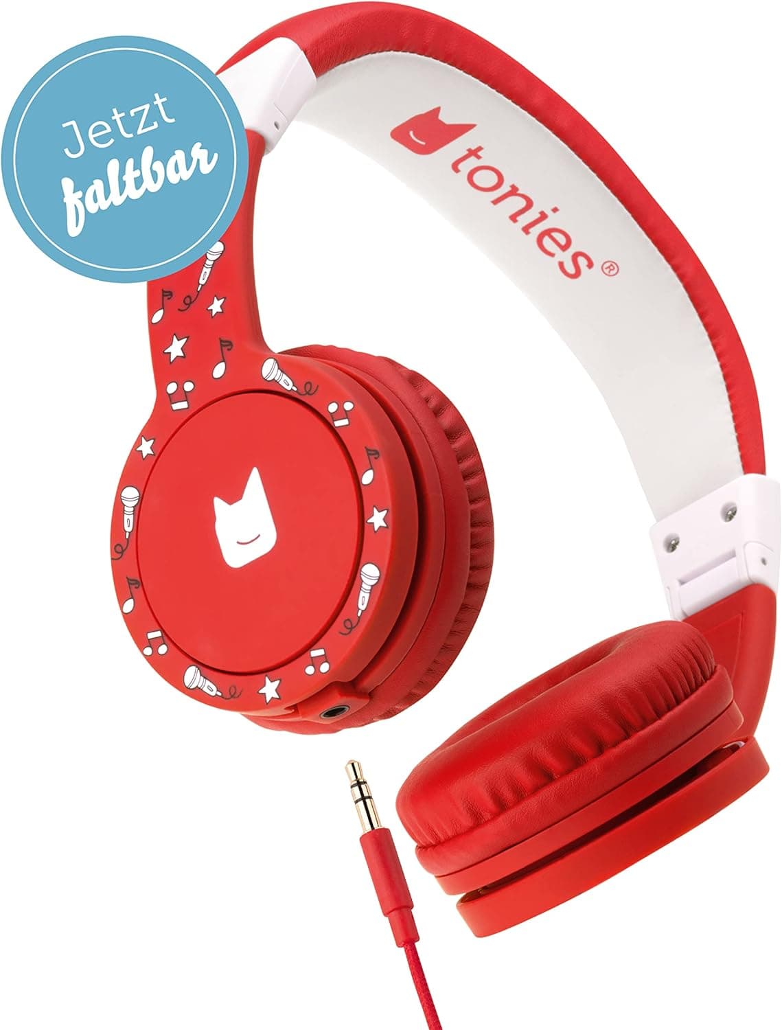 tonies - Auriculares infantis ajustáveis e dobráveis com limitação de volume, auriculares com cabo e faixa de cabeça acolchoada, cor vermelha
