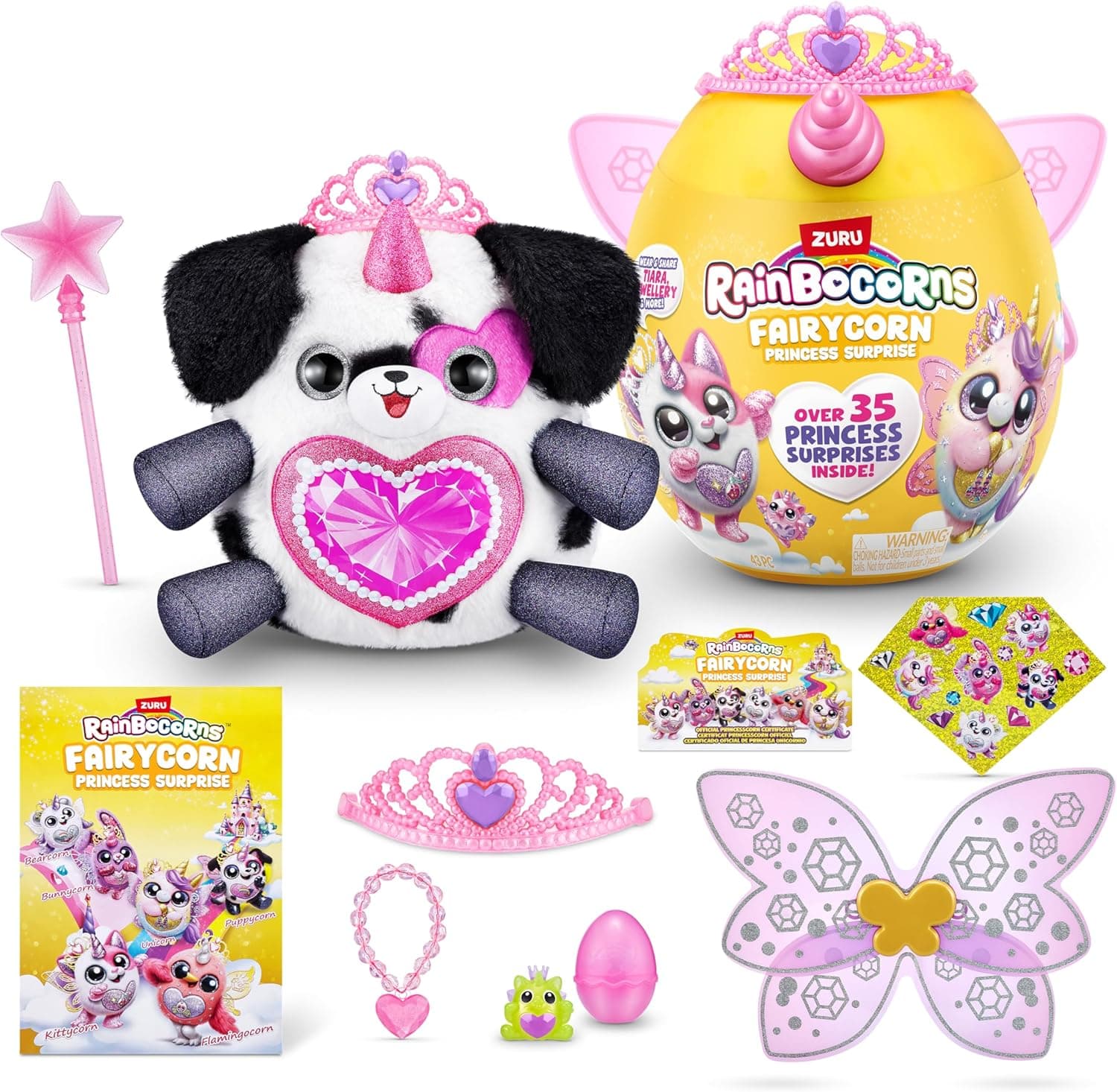 Rainbocorns Fairycorn Princess Series 6 Royalle Dálmata, peluche colecionável, surpresas mágicas de princesa, animais de peluche de peluche, decalques (dálmata)