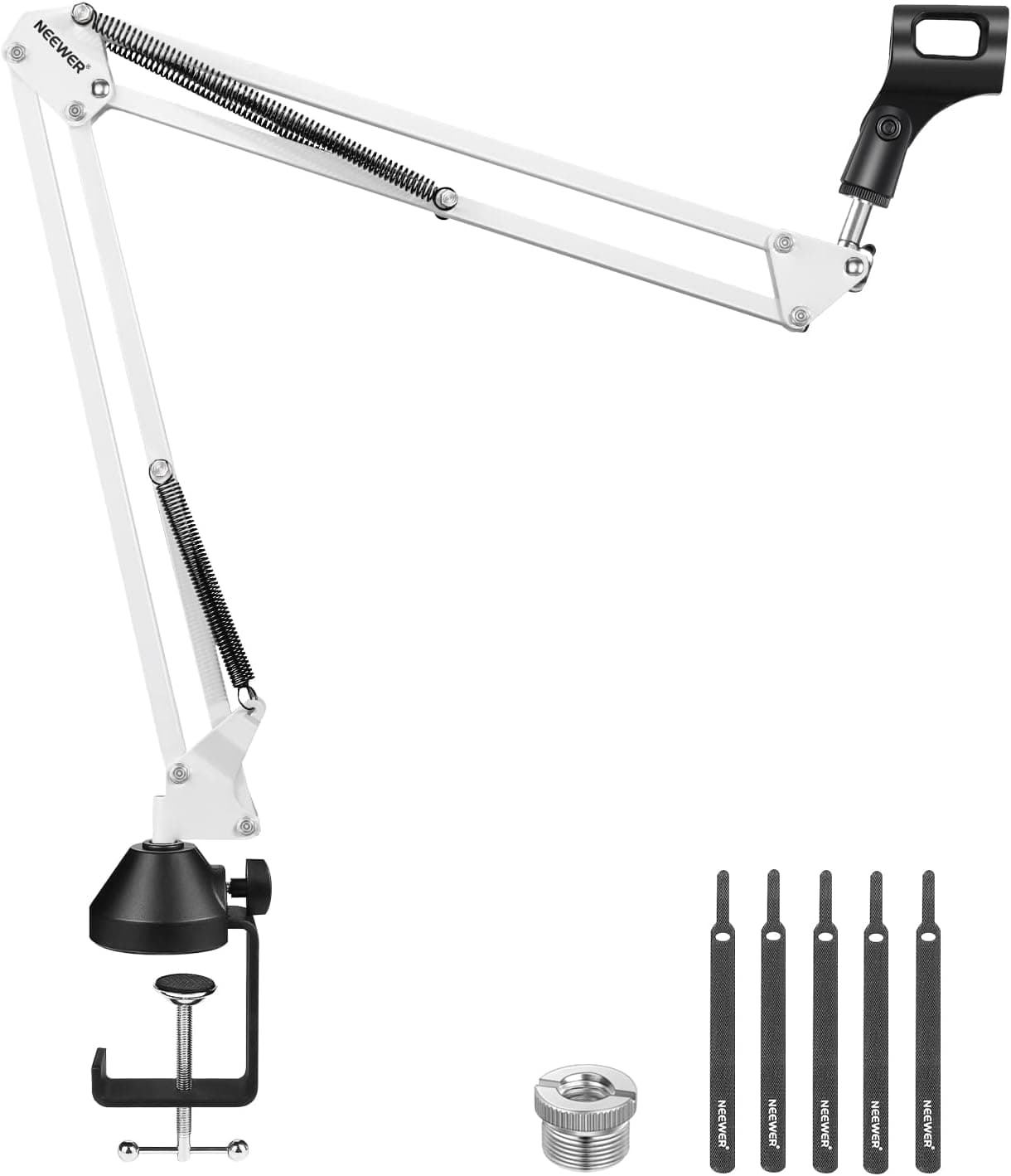NEEWER Suporte para braço de microfone, suporte para microfone de tesoura com parafuso de 3/8" até 5/8" e flanges, compatível com Blue Yeti Snowball Yeti X Quadcast, etc. Carga máxima: 1,5 kg (branco)
