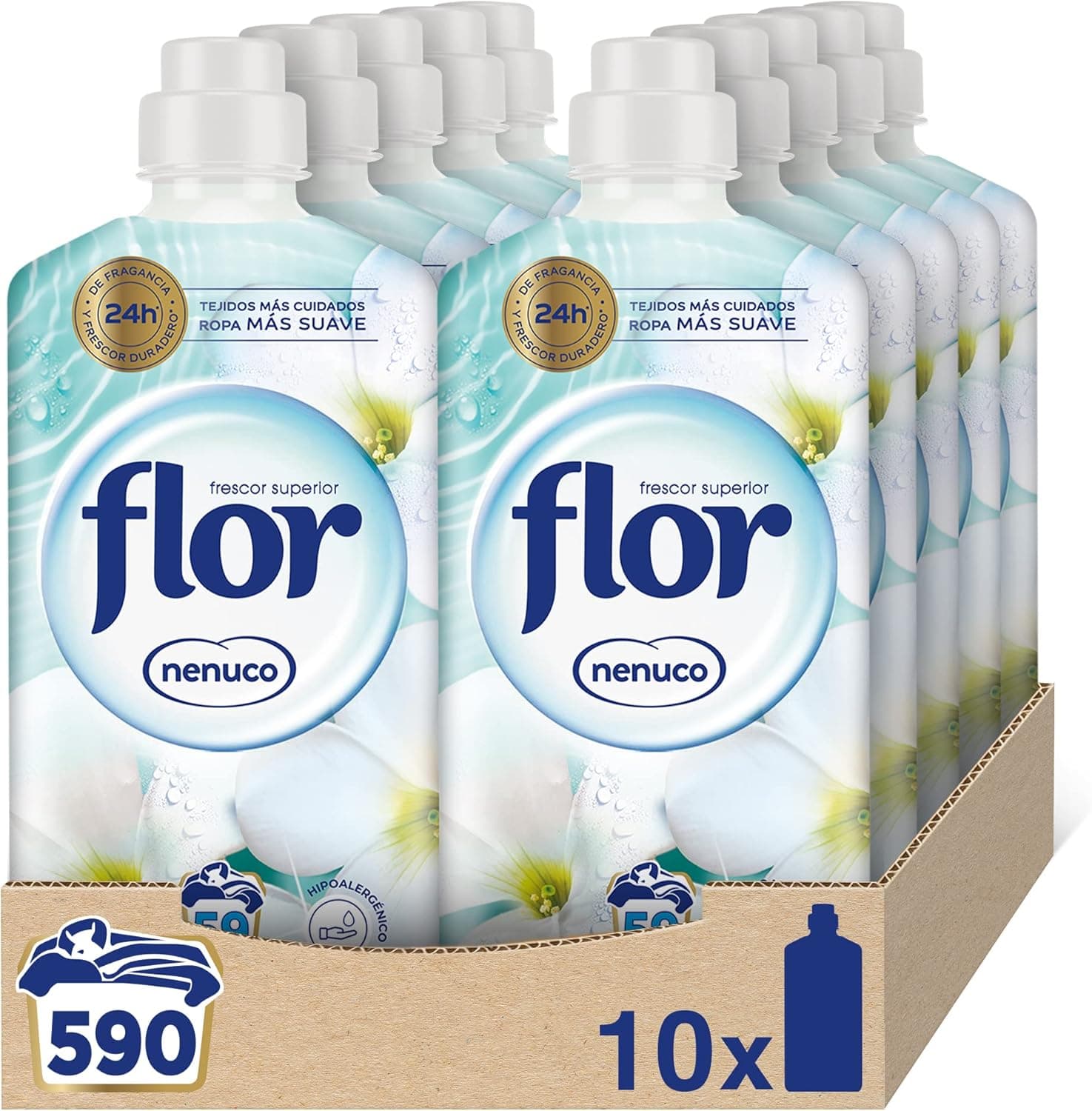 Flor Suavizante Concentrado Nenuco | Amaciador de roupa concentrado com aroma fresco, 10 x 1 L