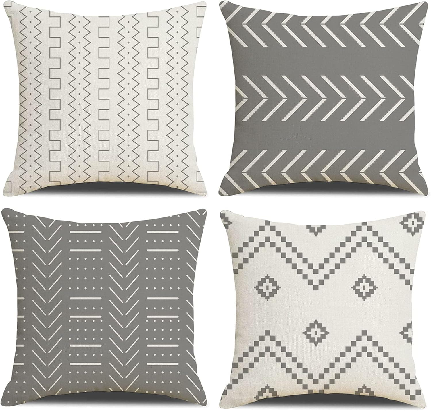 DWDC Fronhas de almofada 45 x 45 cm, conjunto de 4 fronhas de almofada quadradas com textura, patchwork cinzento para sofá, cadeira, quarto, decoração moderna, casa, escritório