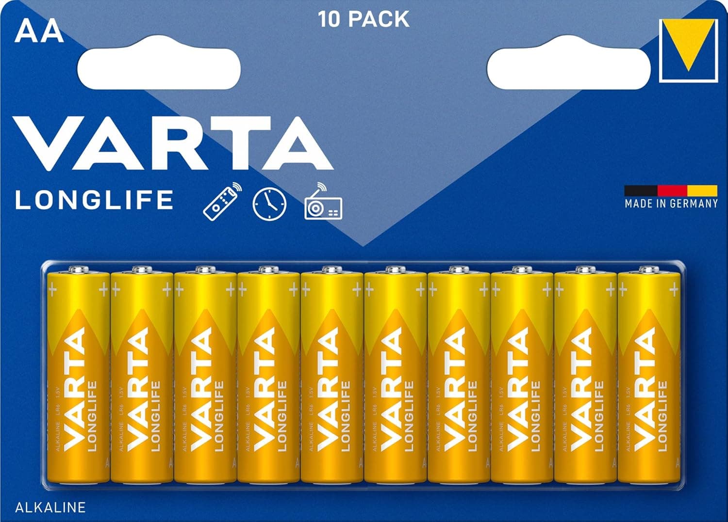 Varta Longlife Power AA | Pilhas alcalinas pack de 10 para brinquedos lanternas comandos e outros dispositivos