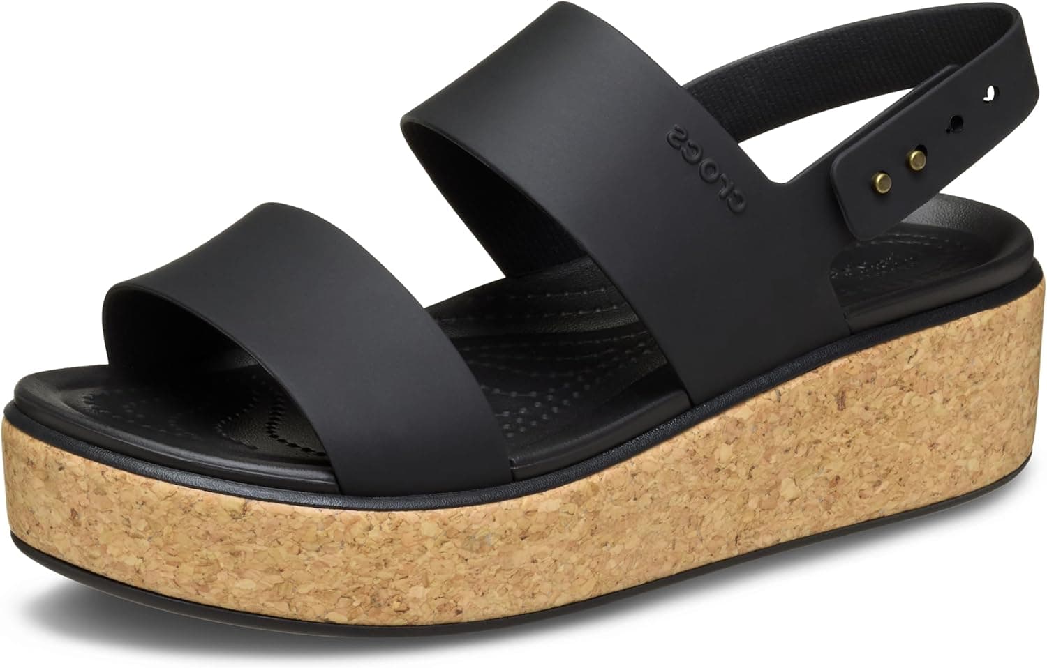 Crocs Brooklyn Cork Low Wedge | Sandálias femininas de cunha baixa em preto e branco
