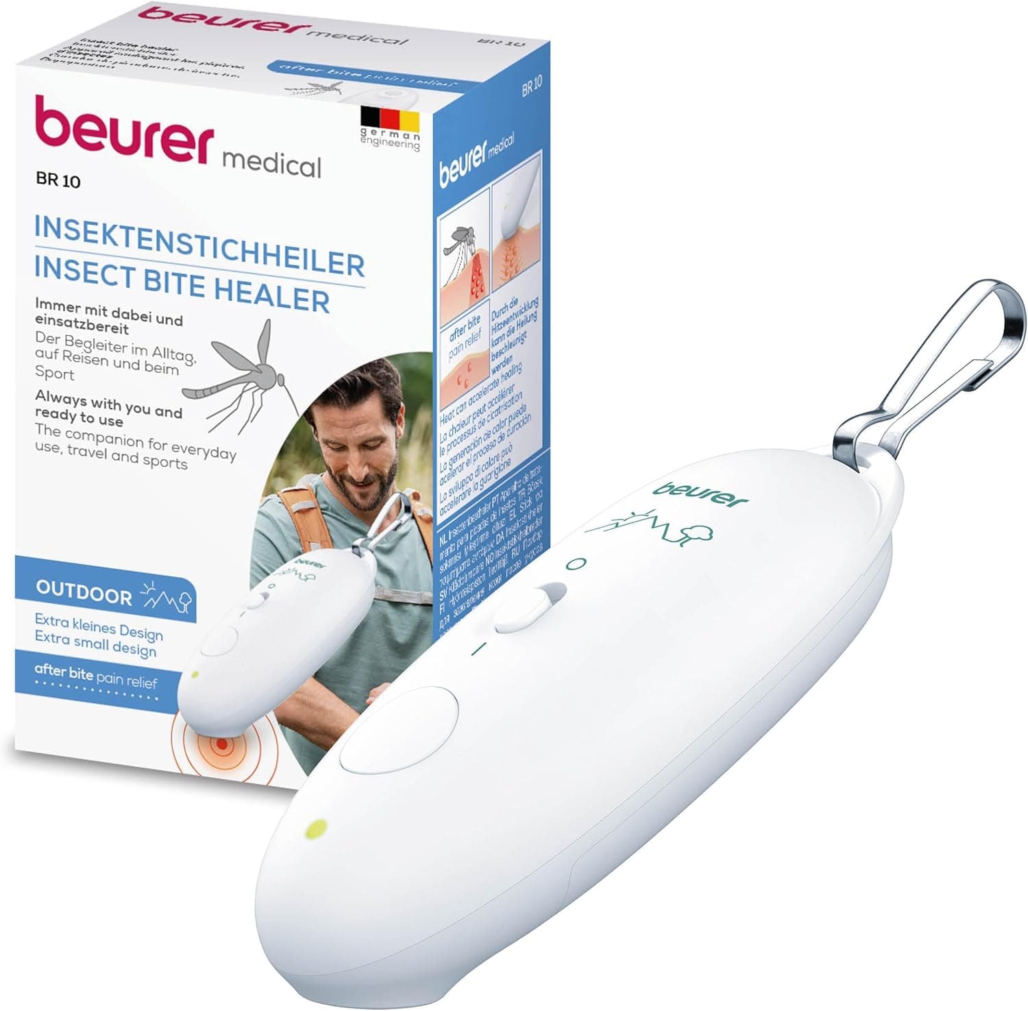 Beurer BR 10 Aparelho contra picadas de insetos, para o tratamento de mordidas e picadas de insetos, curador de picadas contra comichão e inchaço, cor branca, design compacto