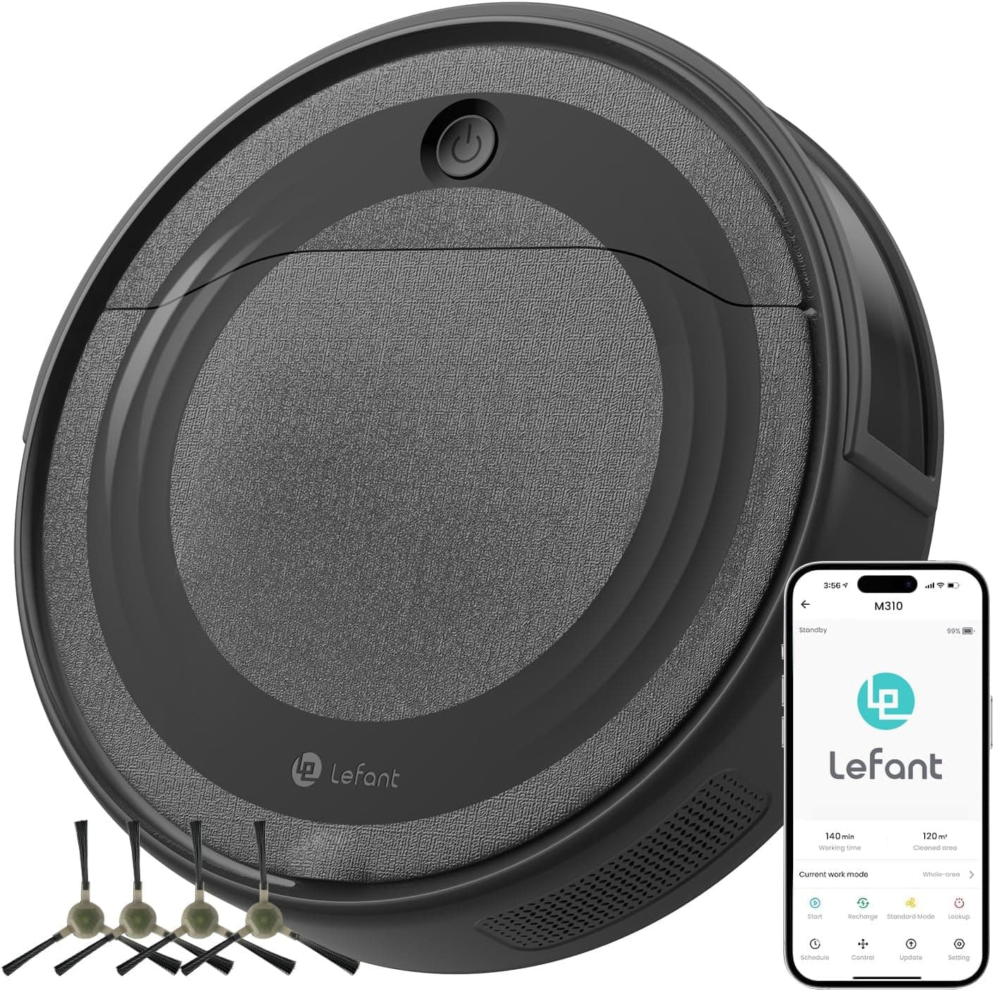 LEFANT Aspirador Robot 4500Pa, navegação precisa, 180 min de automonomia, controlo por App e Alexa, deteção de obstáculos de 4 cm, ideal para pêlos de animais de estimação, pisos duros e tapetes, M310