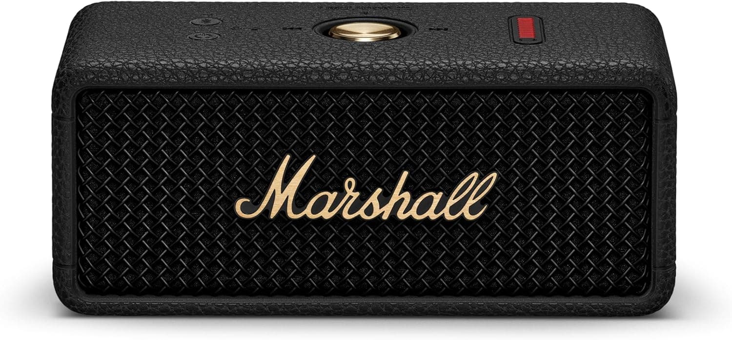 Marshall Emberton III Altifalantes Bluetooth portáteis, sem fios, emparelháveis, IP67 resistentes ao pó e à água, mais de 32 horas de tempo de reprodução - preto e latão