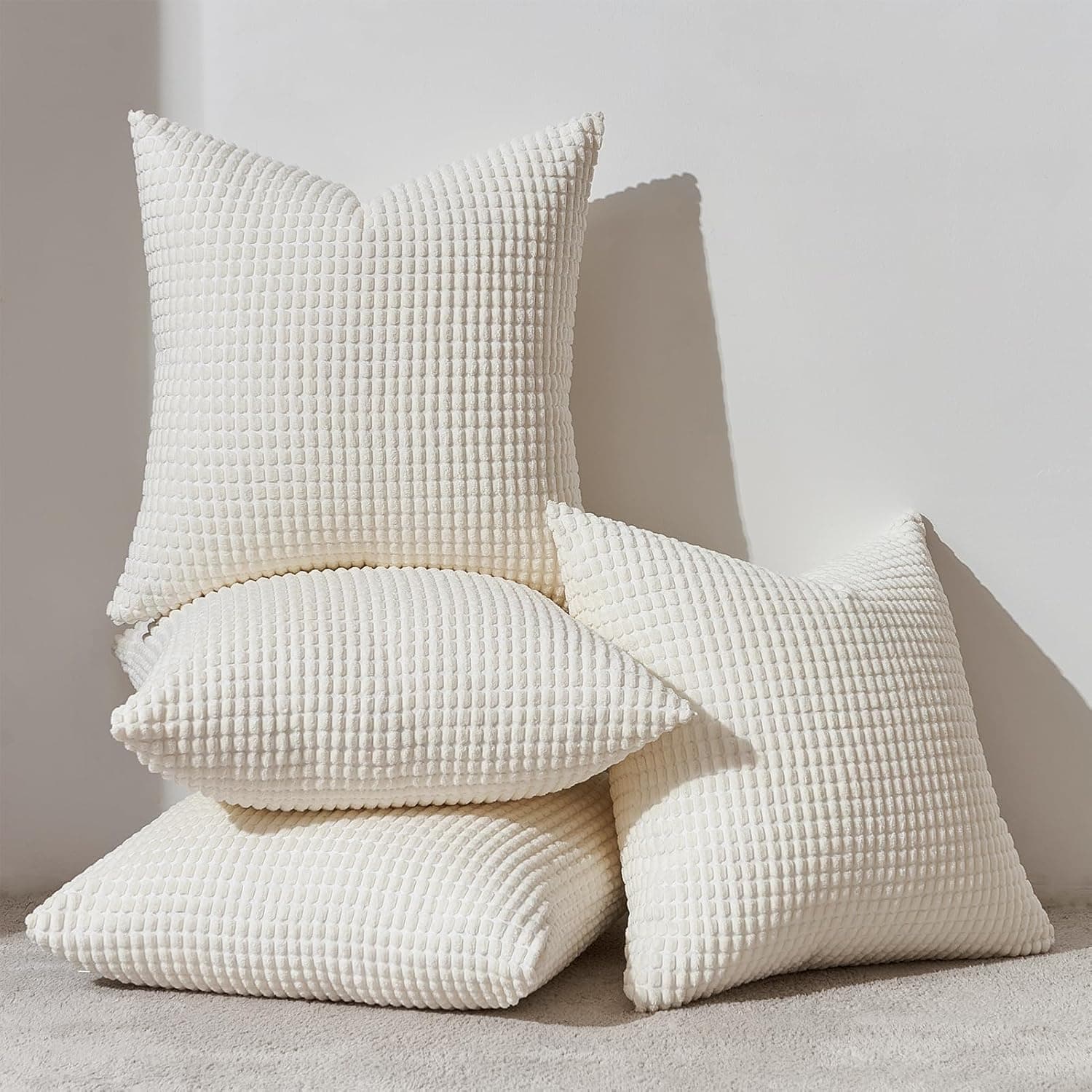 Topfinel Capas para almofadas riscas de milho 40 x 40 conjunto de 4 decoração de casa capa para almofada sofá-cama sala de estar quarto cadeiras jardim quarto veludo creme