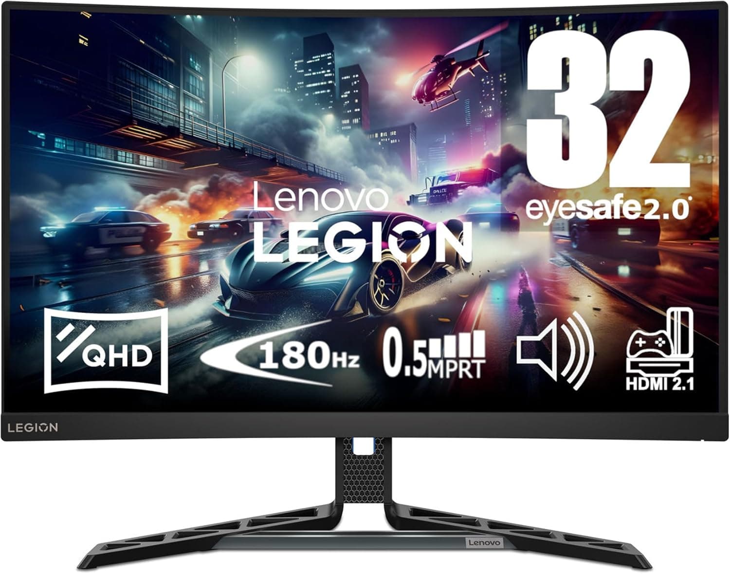 Lenovo Legion R32qc-30 | Monitor gaming curvo 31.5 polegadas 180 Hz 0,5 ms com resolução QHD coluna integrada e base ajustável