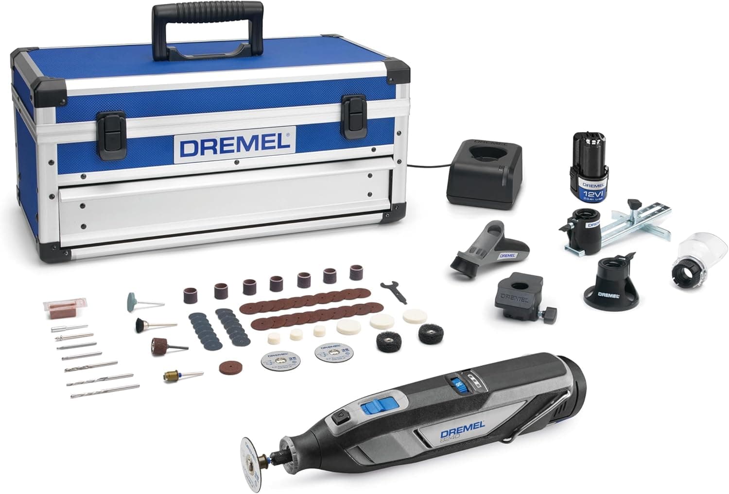 Dremel 8240 - Multiferramenta sem cabo com bateria de lítio de 12 V 2 Ah, kit de 5 complementos e 65 acessórios, velocidade variável 5000-35 000 rpm e carregamento rápido com estojo Platinum