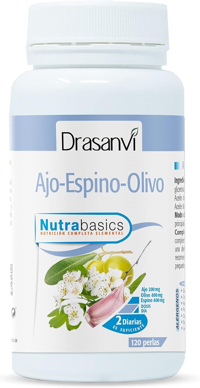 Drasanvi Nutrabasics Ajo-Espino-Olivo | Suplemento para bem-estar cardiovascular sem glúten, 120 cápsulas