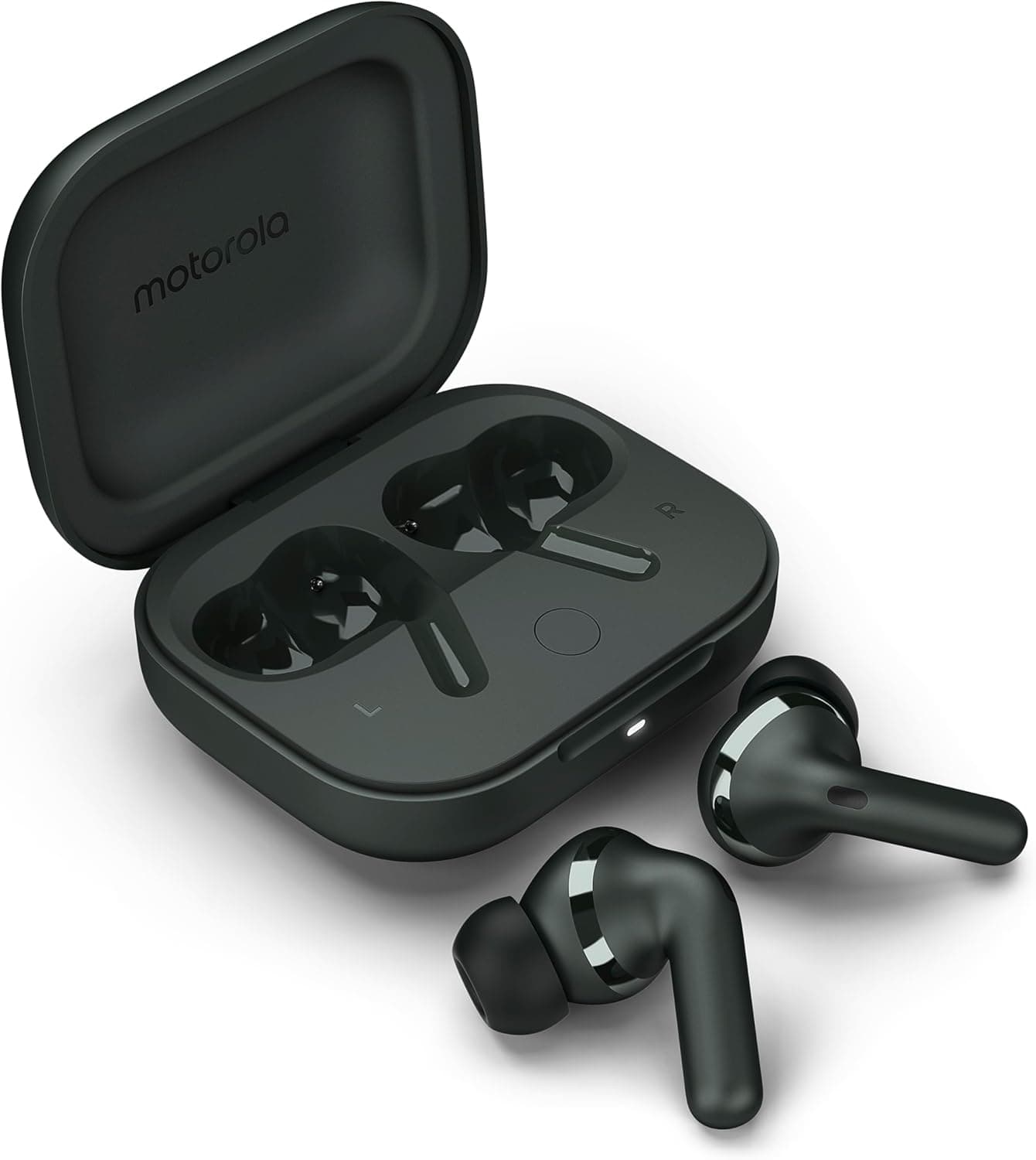 motorola, Auriculares Moto Buds+ com Sound by Bose, dois controladores dinâmicos e som de alta resolução, Dolby Head Tracking e Dolby Atmos, cancelamento ativo de ruído dinâmico, preto