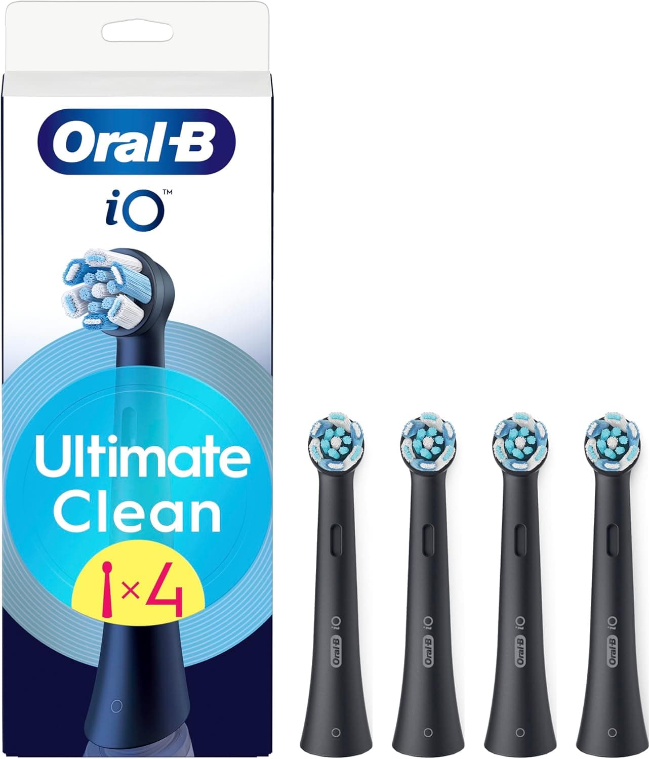 Oral-B Series iO Ultimate Clean cabeças de substituição originais, conjunto de 4 peças de reposição pretas para escovas de dentes elétricas oral - B iO, remoção profunda da placa bacteriana