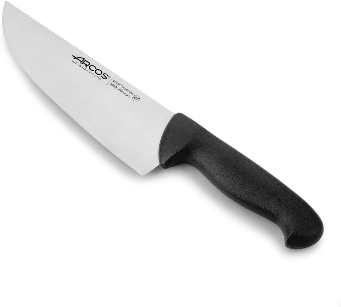 Arcos Série 2900 - Faca de açougueiro larga, lâmina de aço inoxidável NITRUM de 200 mm - pega injetada em polipropileno, cor preta