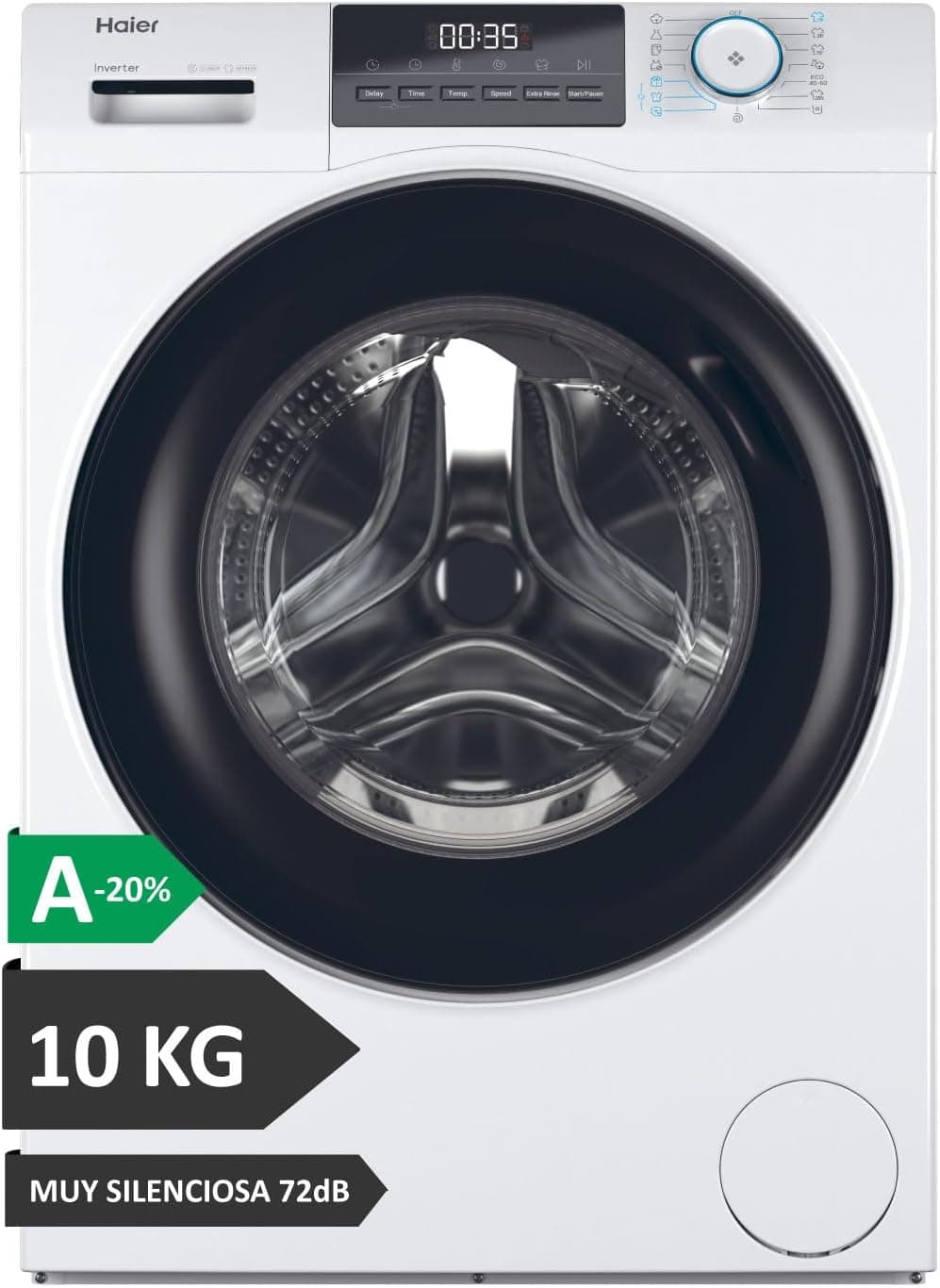 Haier I-Pro Series 1 HW100-BP14929A-S - Máquina de lavar carga frontal de 10 kg, classe A-20%, função de vapor, motor inverter, 1400 RPM, fim diferido, instalação livre, detetor automático KG, 15 Pro