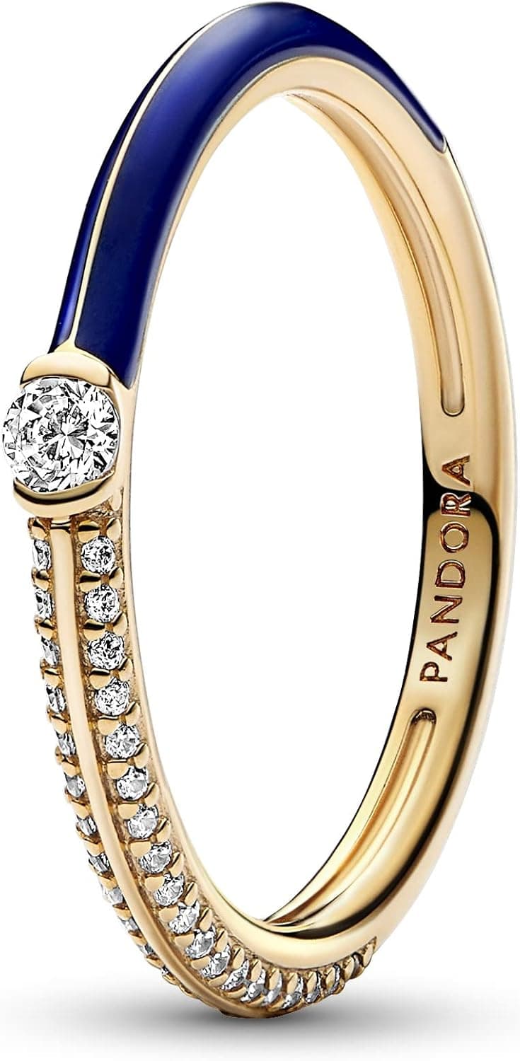 PANDORA ME Anel com crimpagem pavé e azul banhado a ouro de 14 quilates com zircões cúbicas transparentes