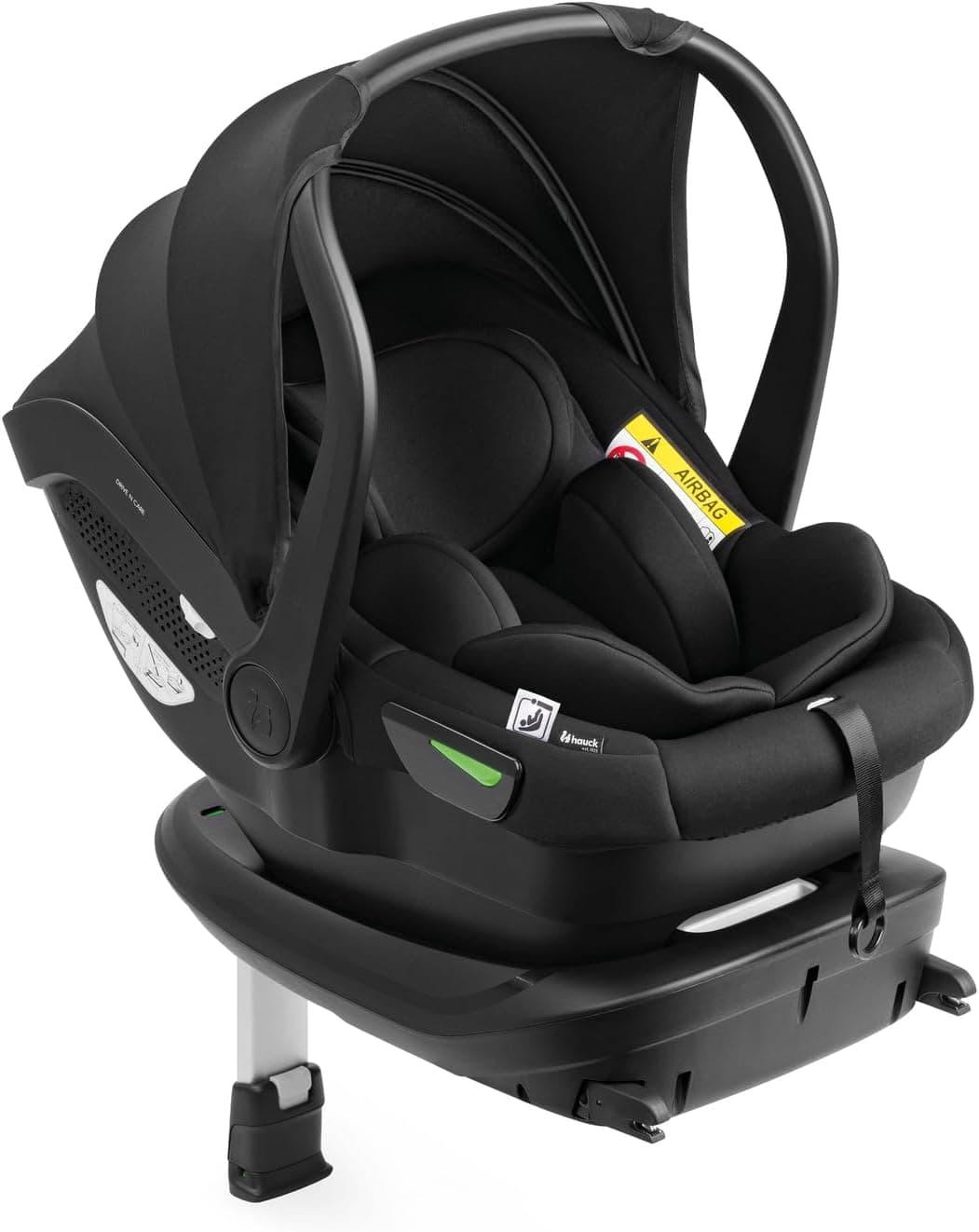 hauck Drive N Care Set Baby Car Seat Group 0+ with Isofix – I-Size Baby Carrier with Seat Reducer for Newborns – from Birth to 13 kg – Washable – Black Chair + Base