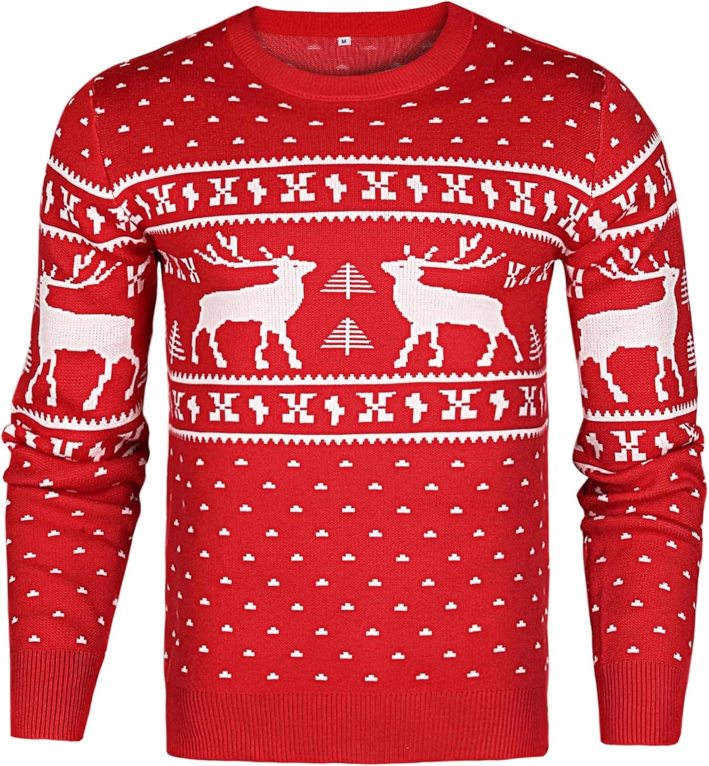 Uniexcosm Camisola de Natal para homem, camisola natalícia ponto alce floco de neve camisola de Natal manga comprida pullover de malha com gola redonda confortável para o Natal