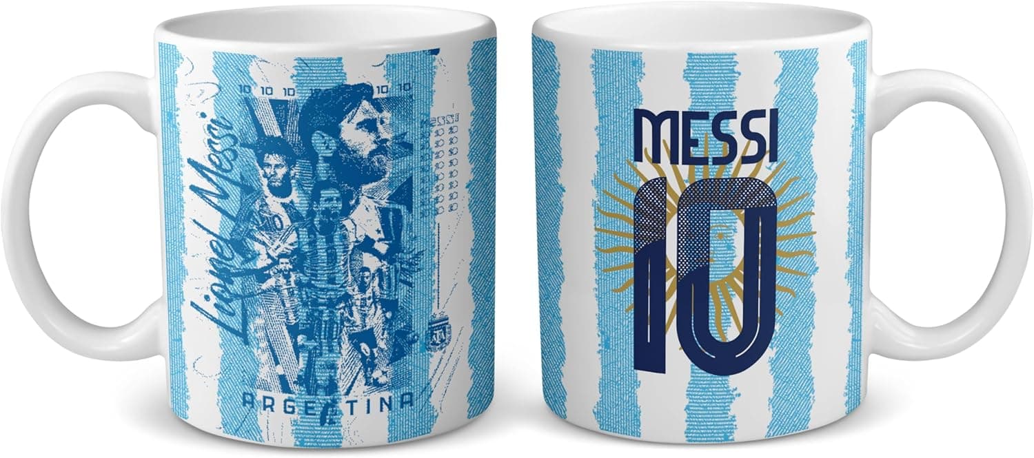 Messi. Caneca cerâmica comemorativa da Lionel Messi na seleção de futebol da Argentina, AFA. 325 ml. 11oz. Desenhos próprios, únicos e originais em todos os nossos produtos. Somos desportivos