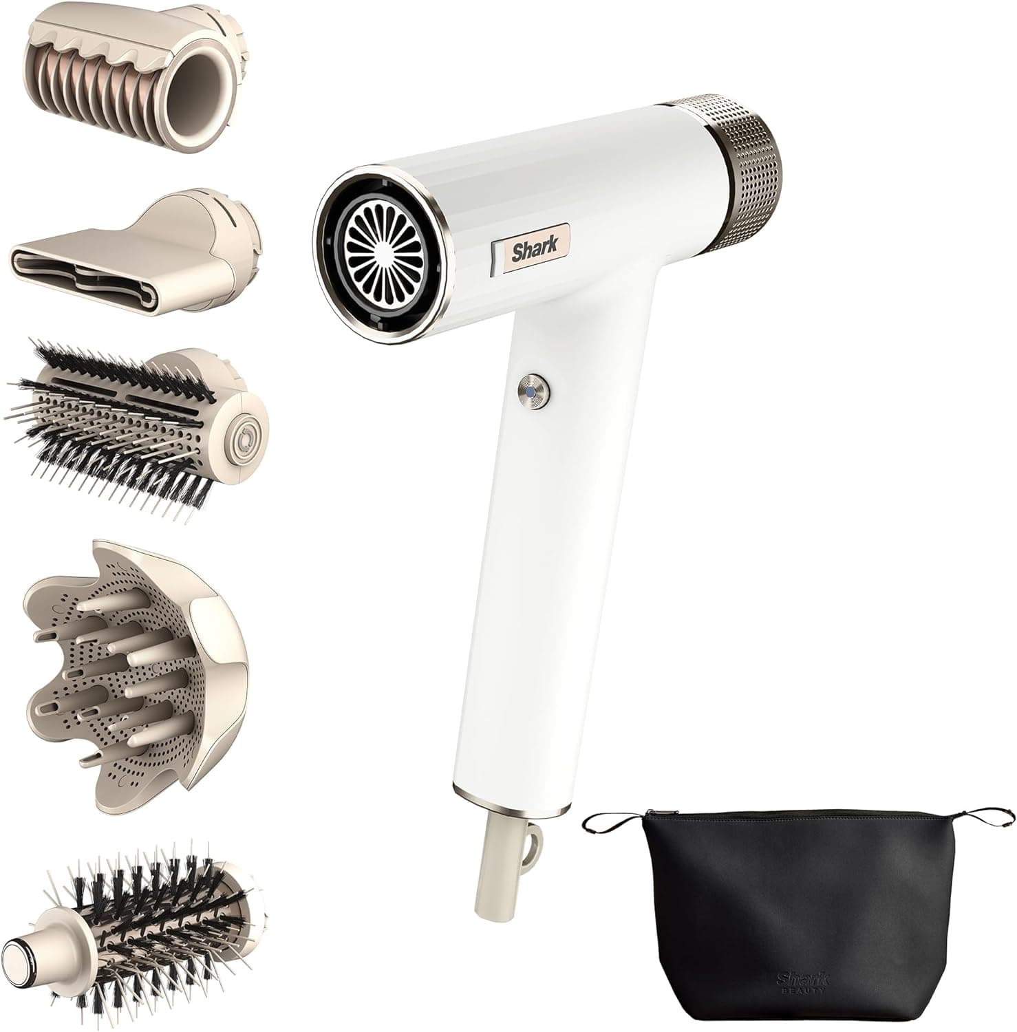 Shark SpeedStyle Secador de cabelo e Rapid Gloss Finisher com bolsa de viagem, 5 modeladores, para todos os tipos de cabelo, secagem rápida, sem danificar o cabelo, ajustes automáticos, em branco