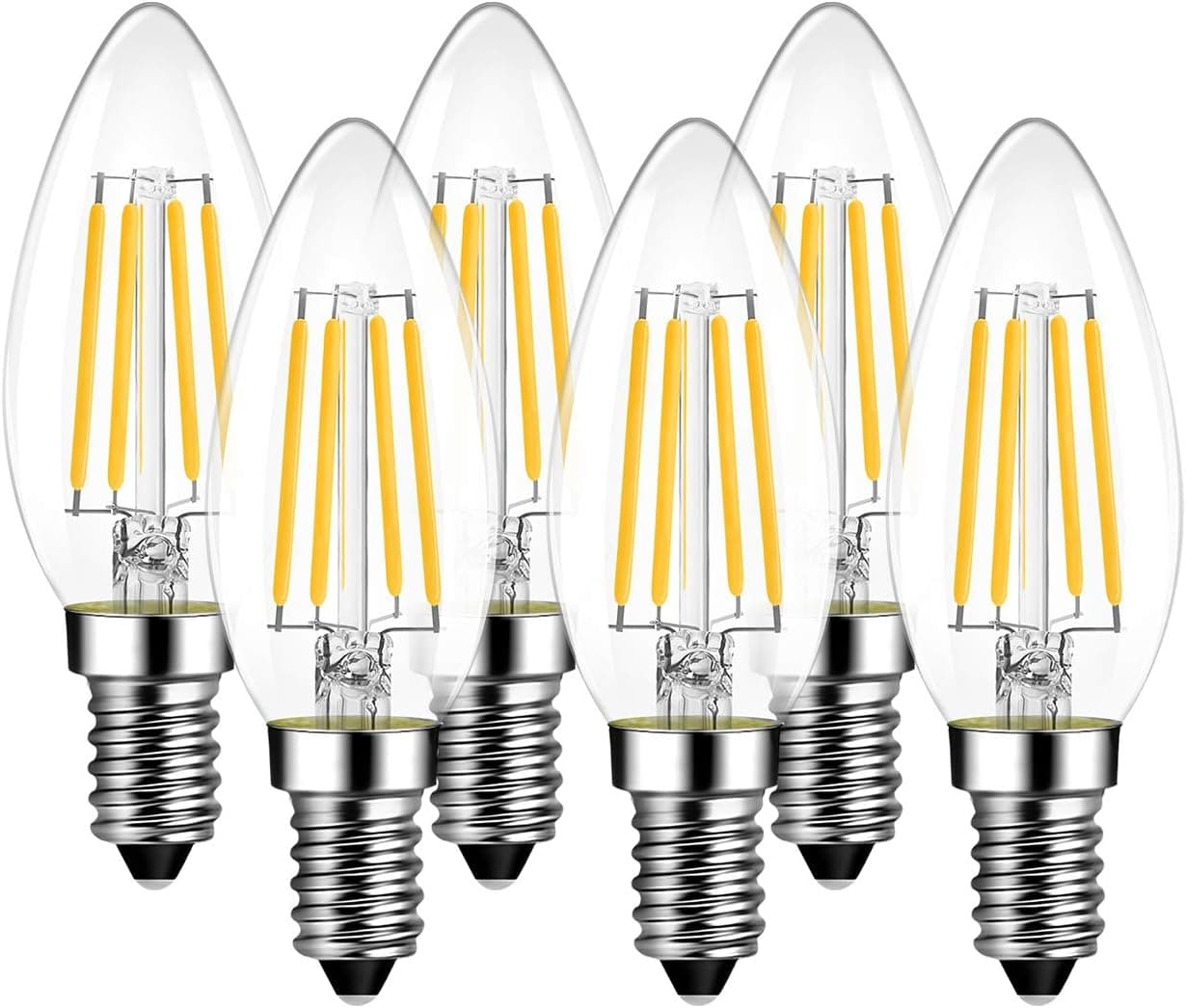 LVWIT Lâmpadas vintage E14 de filamento (casquilho fino), 4 W equivalente a 40 W, 470 lúmenes, cor branca quente 2700 K. Lâmpada Edison, não regulável, conjunto de 6 unidades