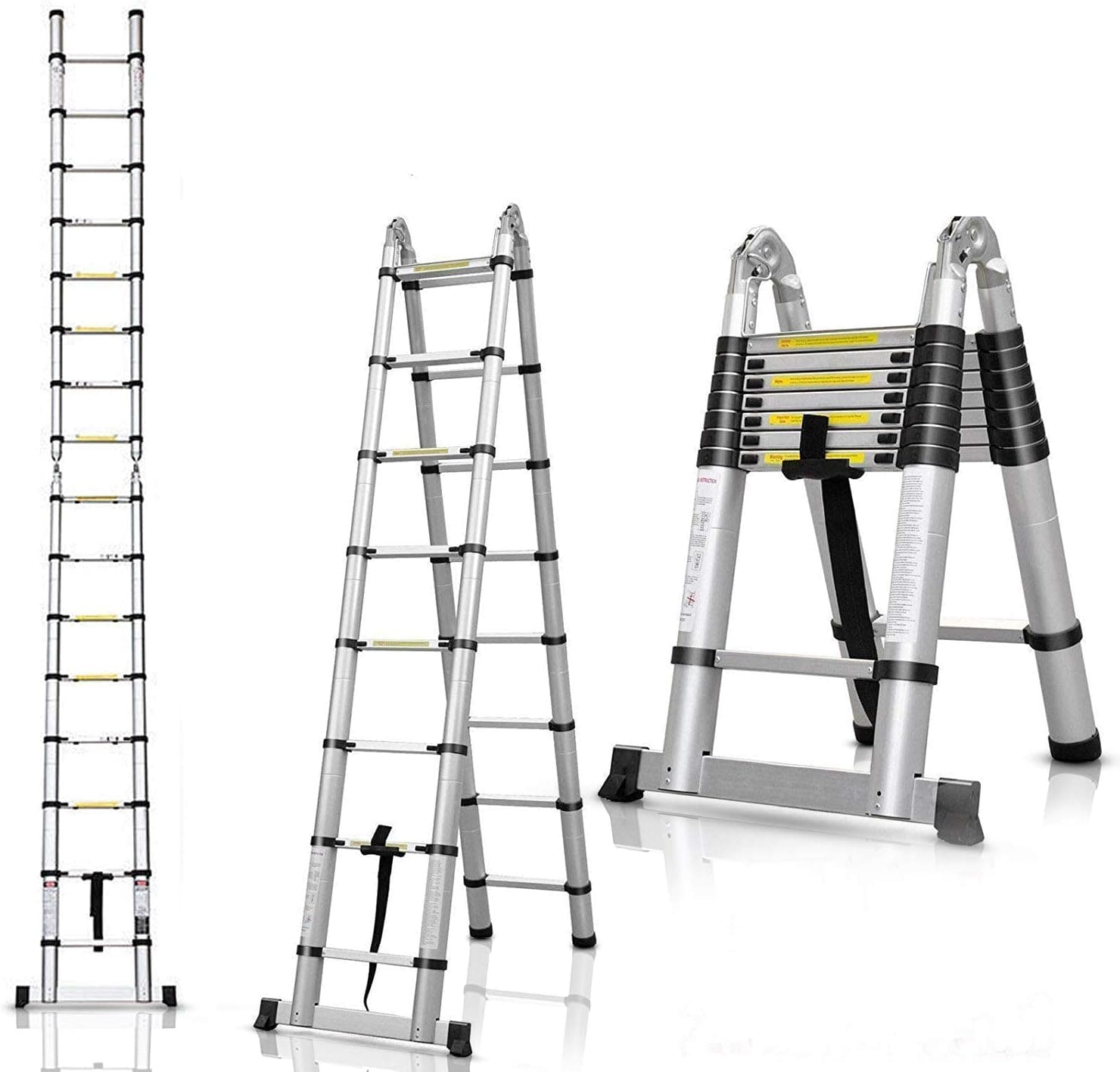 Escada dobrável telescópica de 5 m com borracha antiderrapante, multifunções, extensível, 150 kg, de alumínio