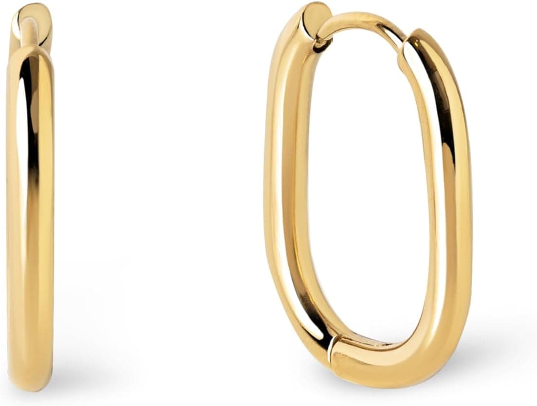 SINGULARU - Brincos aros bossa - brincos em aço banhados de ouro de 18 kt - brincos com fecho Congo/Click