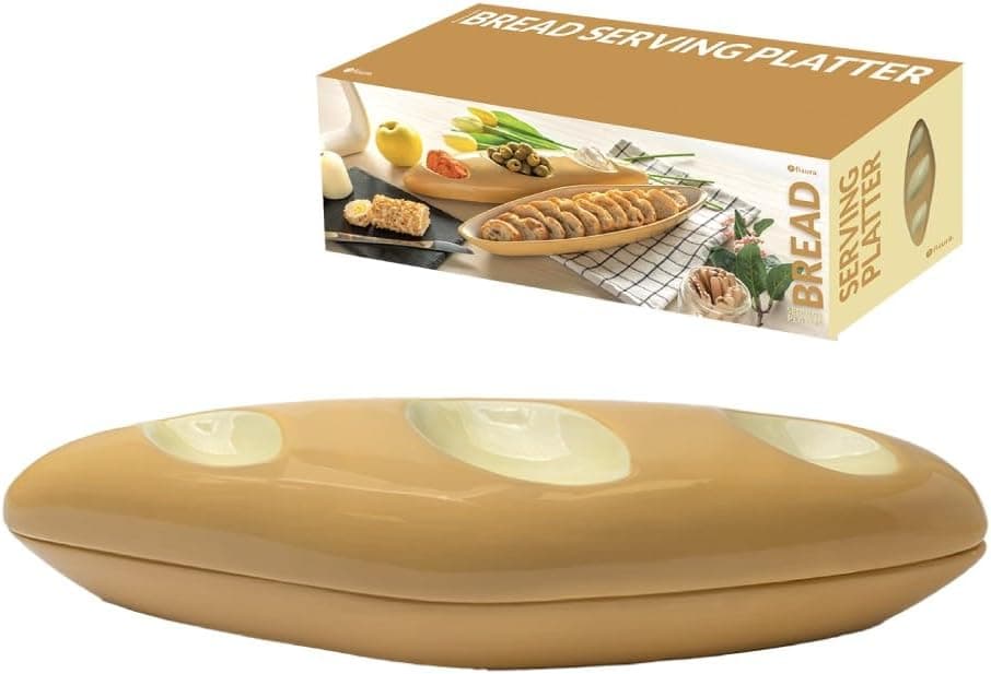 Fisura Barra | Prato de porcelana para aperitivos com 3 compartimentos em forma de pão