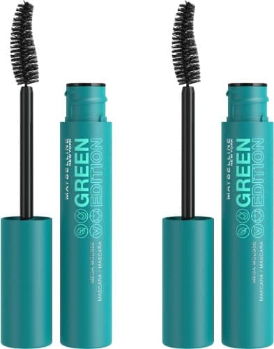 Maybelline New York Green Edition Mega Mousse máscara de pestanas com volume + leves, Very Black, 2 embalagens