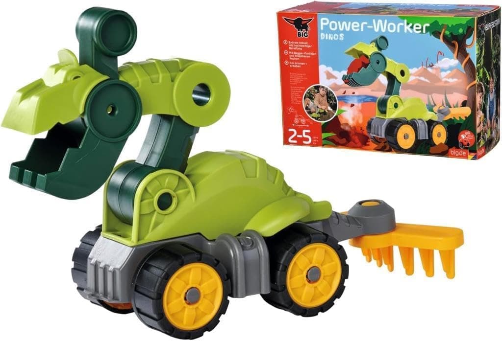 BIG - Escavadora dinossauro T-Rex, função de boca escavadora e rasto traseiro, Power-Worker Mini Dinos, veículo de brinquedo, a partir de 2 anos (800055796)