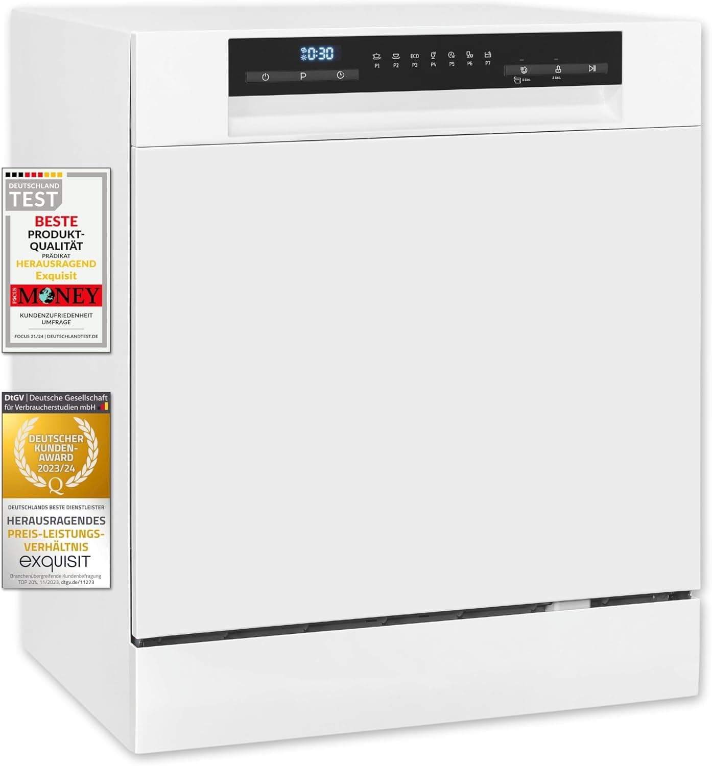 Exquisit Lava-louças compacto 8 serviços, lava-louças independente 55 cm | pequena máquina de lavar louça 8 medidas | máquina de lavar louça com ecrã LED e luz interior