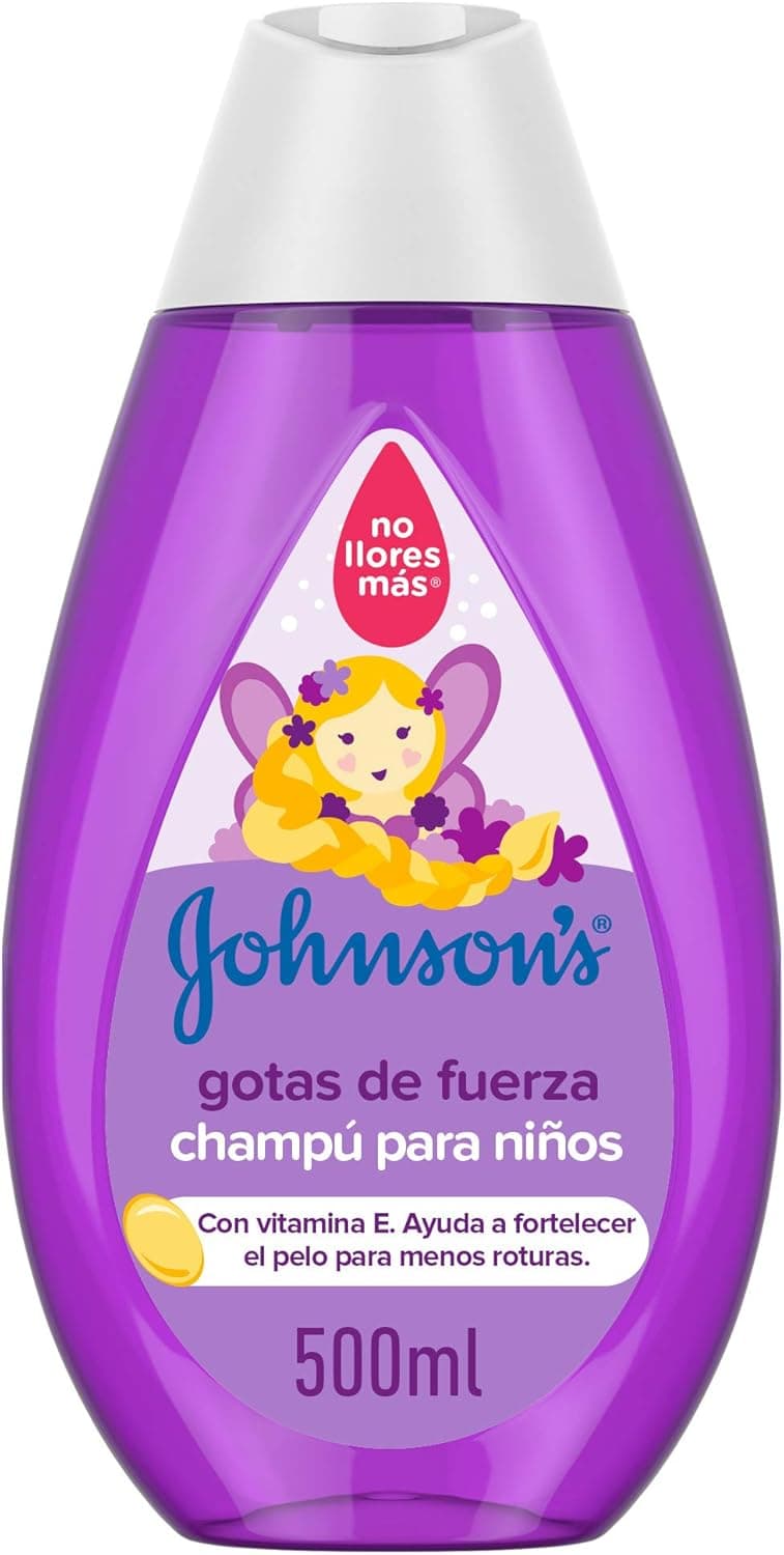 JOHNSON'S Gotas de força champô para crianças, champô infantil que aumenta a força natural do cabelo do seu bebé, champô sem sulfatos ou parabenos, 1 frasco x 500 ml