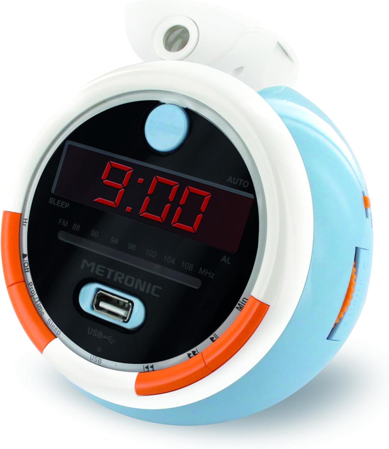 Metronic 477342 - Rádio relógio despertador digital para crianças, com relógio projetor teto para ler as horas, design infantil Le Petit Prince, duplo alarme rádio FM, tomada USB