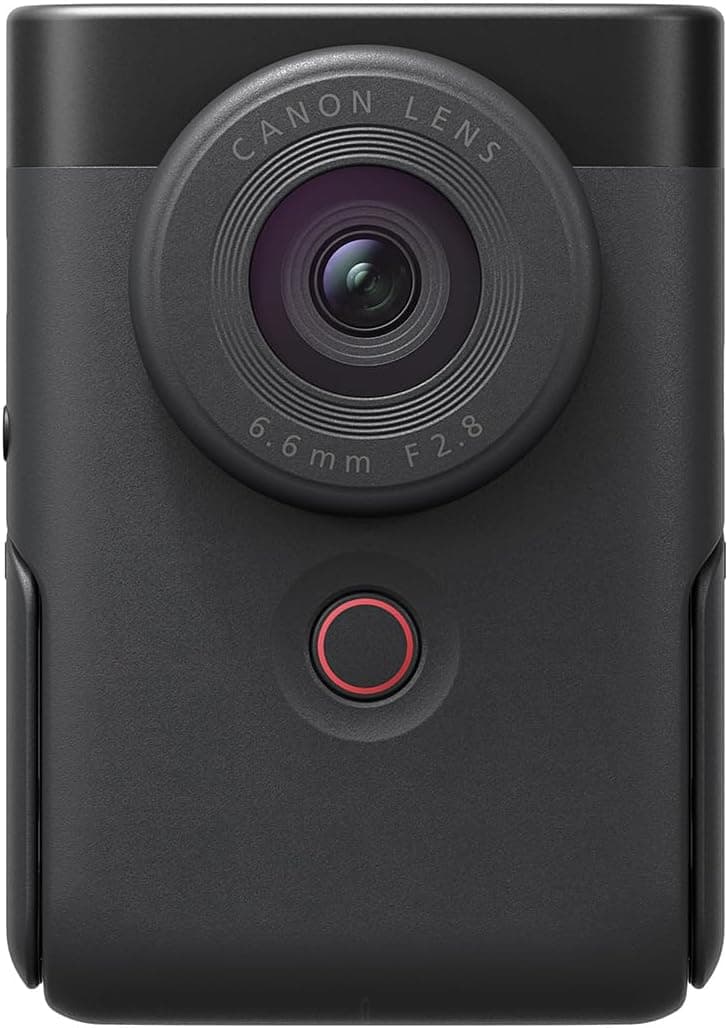 Canon Powershot V10 Starter Kit + acessórios memória 64 GB, câmara Vlogging e streaming, sensor de 1" 20,9 MP, vídeo 4K, alvo de 19 mm, Wi-Fi, Bluetooth e USB-C, ecrã tátil com ângulo variável, preto